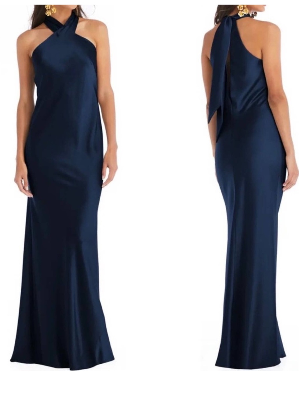 Lovely Midnight Navy Halter Maxi 1X Flaw NWT